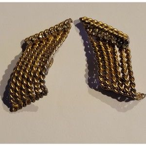Hattie Carnegie Scroll Shape Twist Rope Rhinestone Earrings Signed Rare Vintage